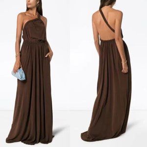Matteau Brown One Shoulder Open Cut Out Back Maxi Dress - Size US 2